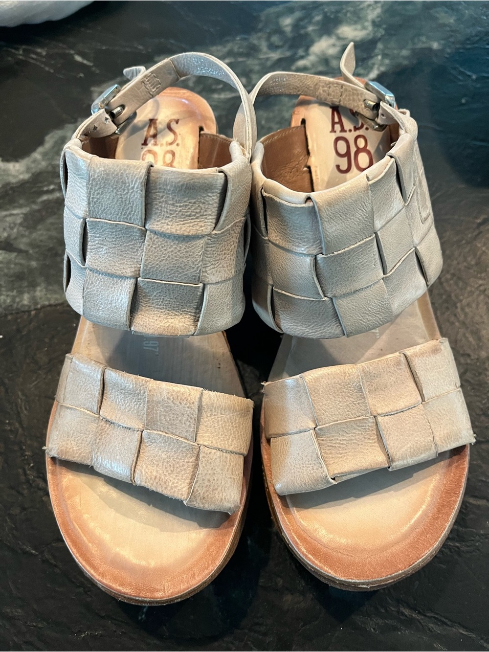 A.S.98 Women's Woven Leather Sandals in Light Beige